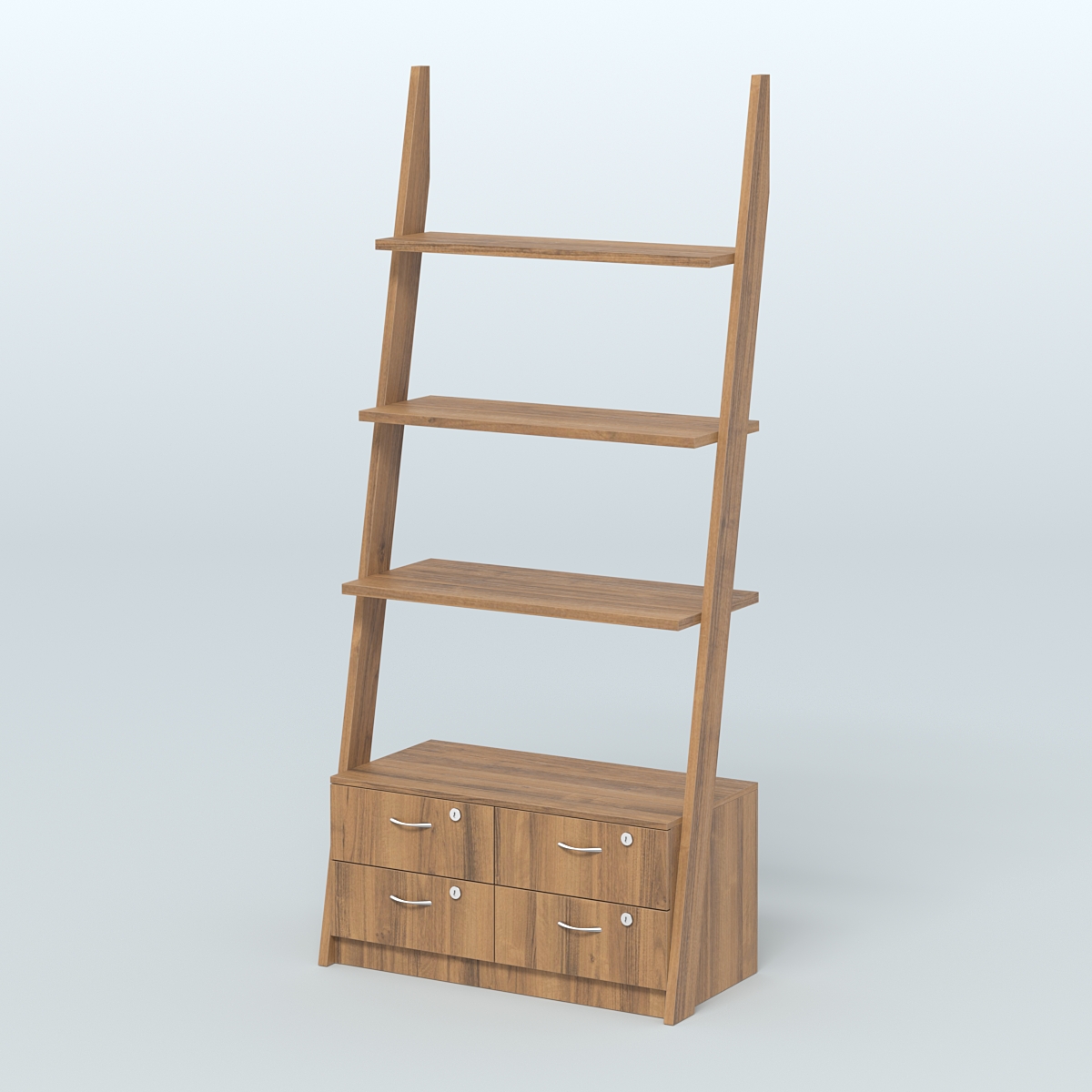 Торговая пристенная стойка ЛОФТ №2-950 с тумбой Т-19 под четыре ящика Орех