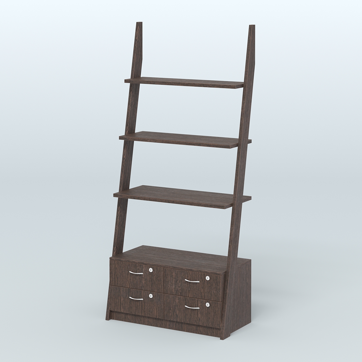 Торговая пристенная стойка ЛОФТ №2-950 с тумбой Т-19 под четыре ящика Дуб Венге