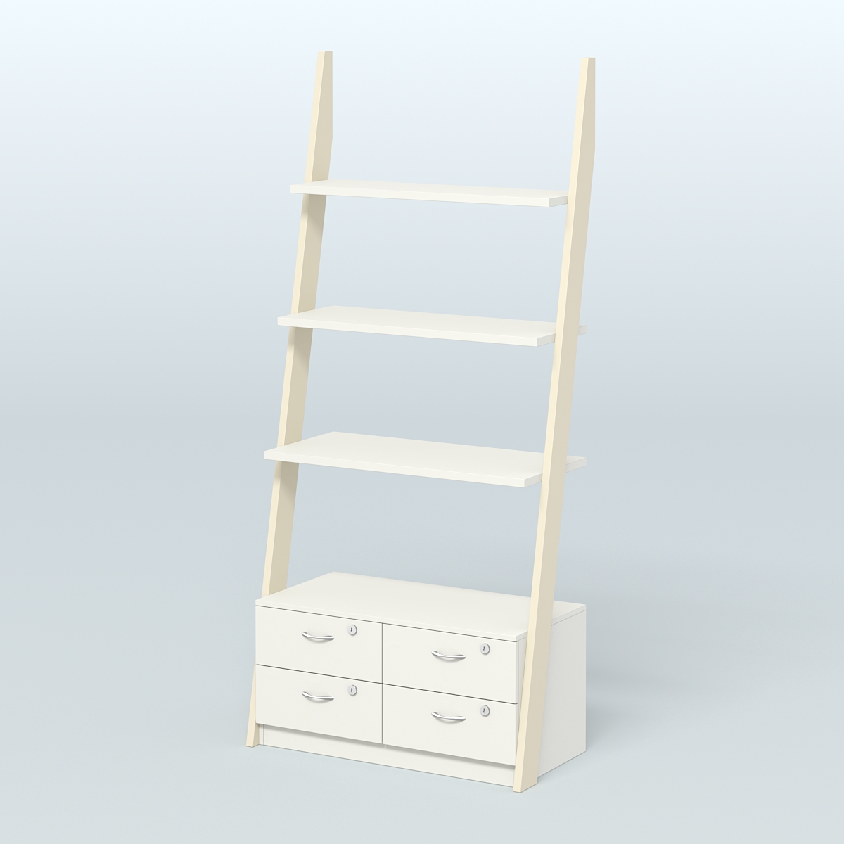 Торговая пристенная стойка ЛОФТ №2-950 с тумбой Т-19 под четыре ящика Крем Вайс + Белый