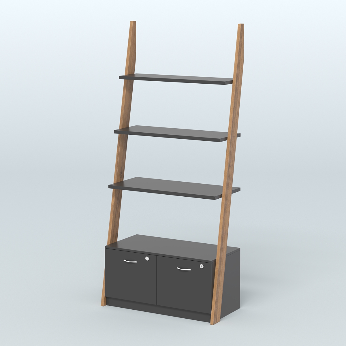 Торговая пристенная стойка ЛОФТ №2-950 с накопителем под два ящика Т-20 Орех + Черный