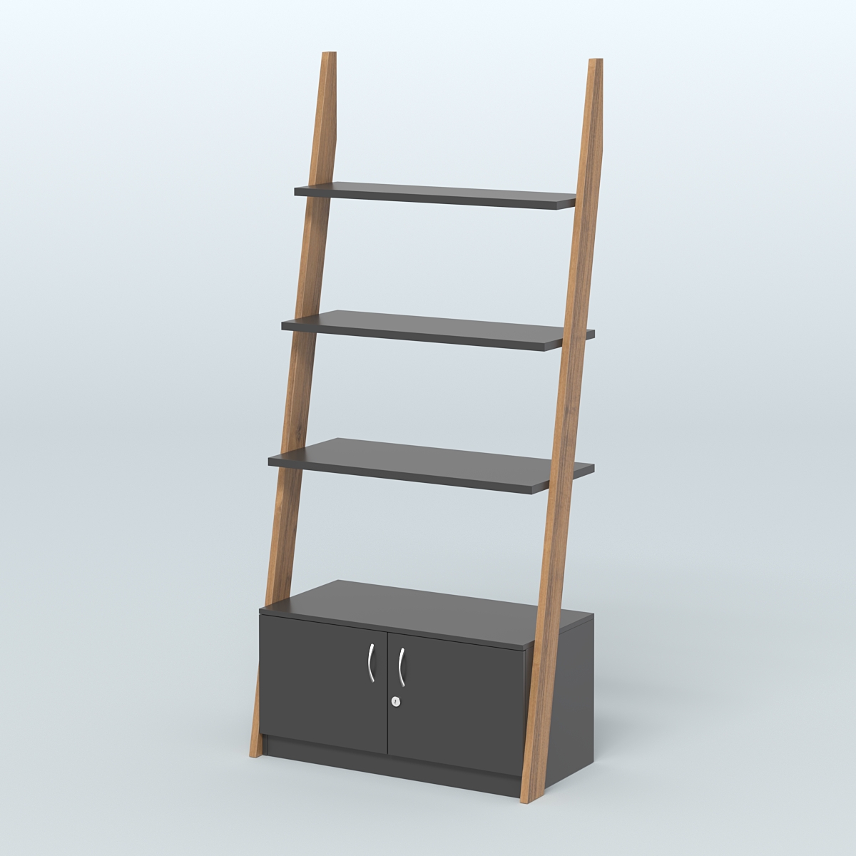 Торговая пристенная стойка ЛОФТ №2-950 с тумбой и распашными дверьми Т-25 Орех + Черный