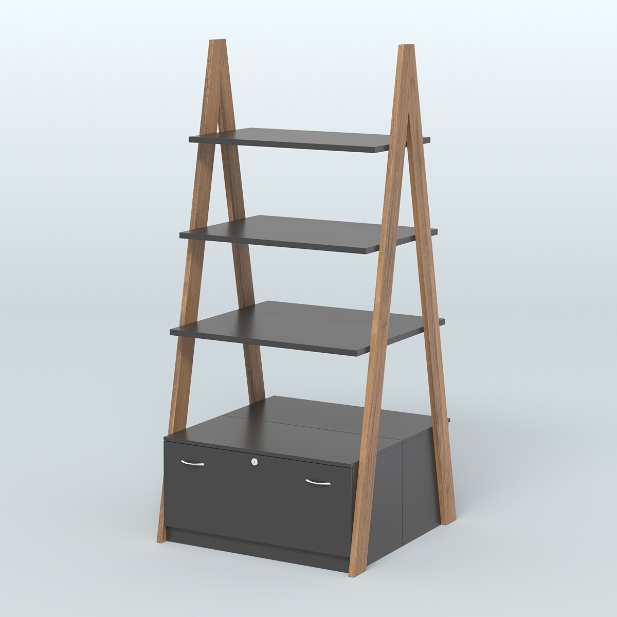 Торговая двусторонняя стойка ЛОФТ №4-950 с двумя тумбами Т-16 Орех + Черный