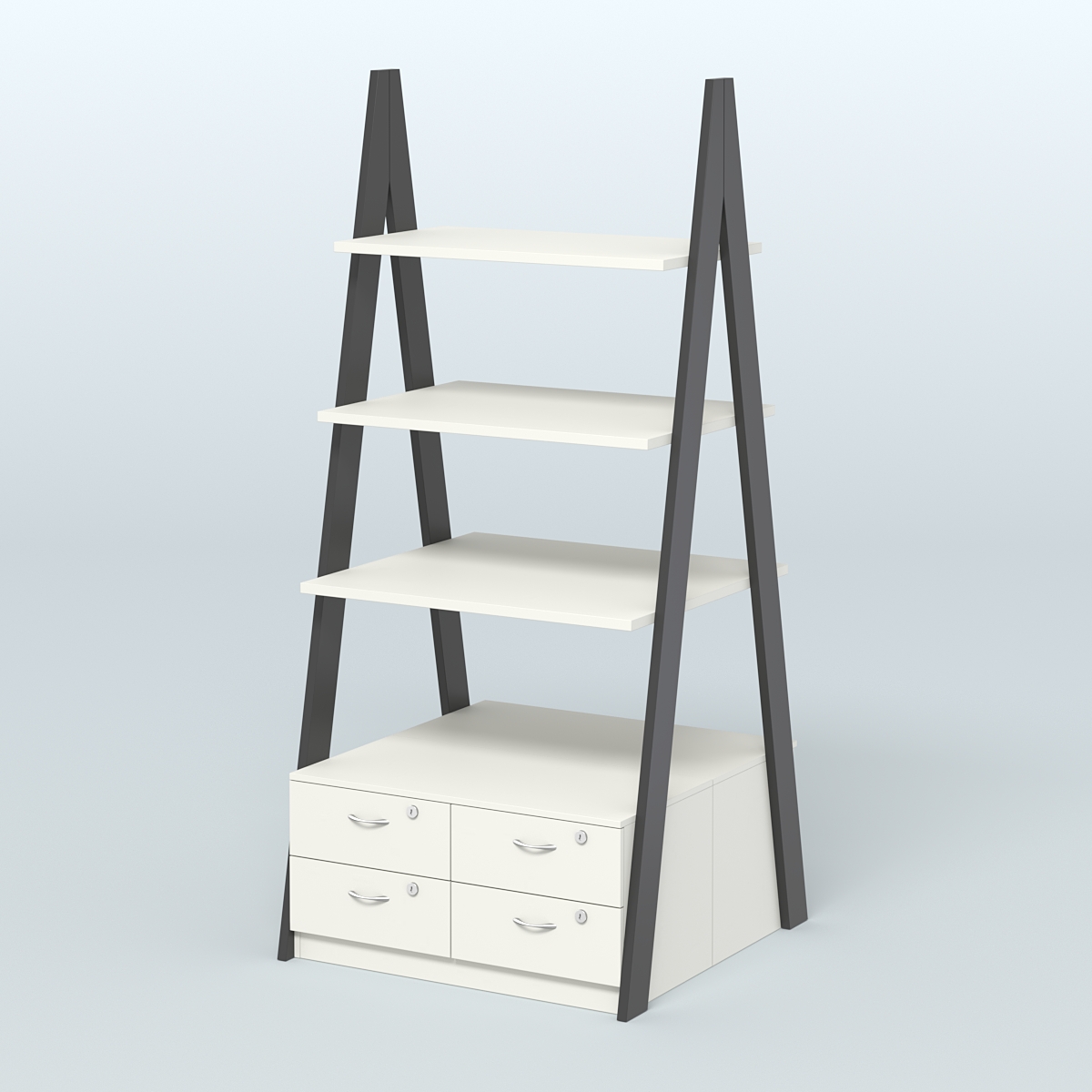 Торговая двусторонняя стойка ЛОФТ №4-950 с узкими выдвижными ящиками Черный + Белый