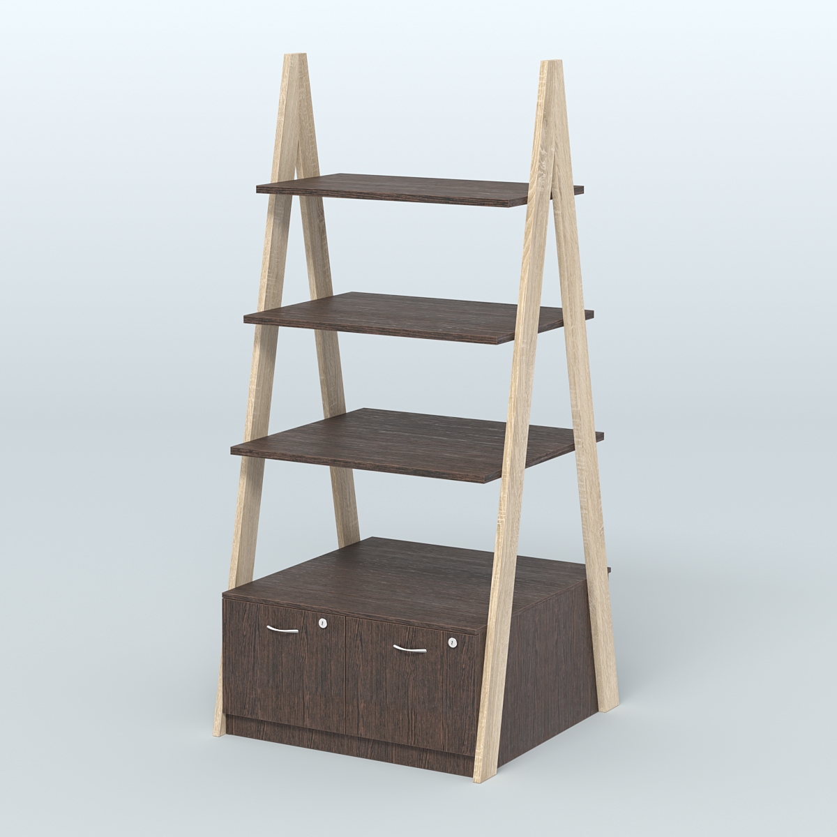 Торговая двусторонняя стойка ЛОФТ №4-950 с глубокими ящиками в накопителе Дуб Сонома + Дуб Венге