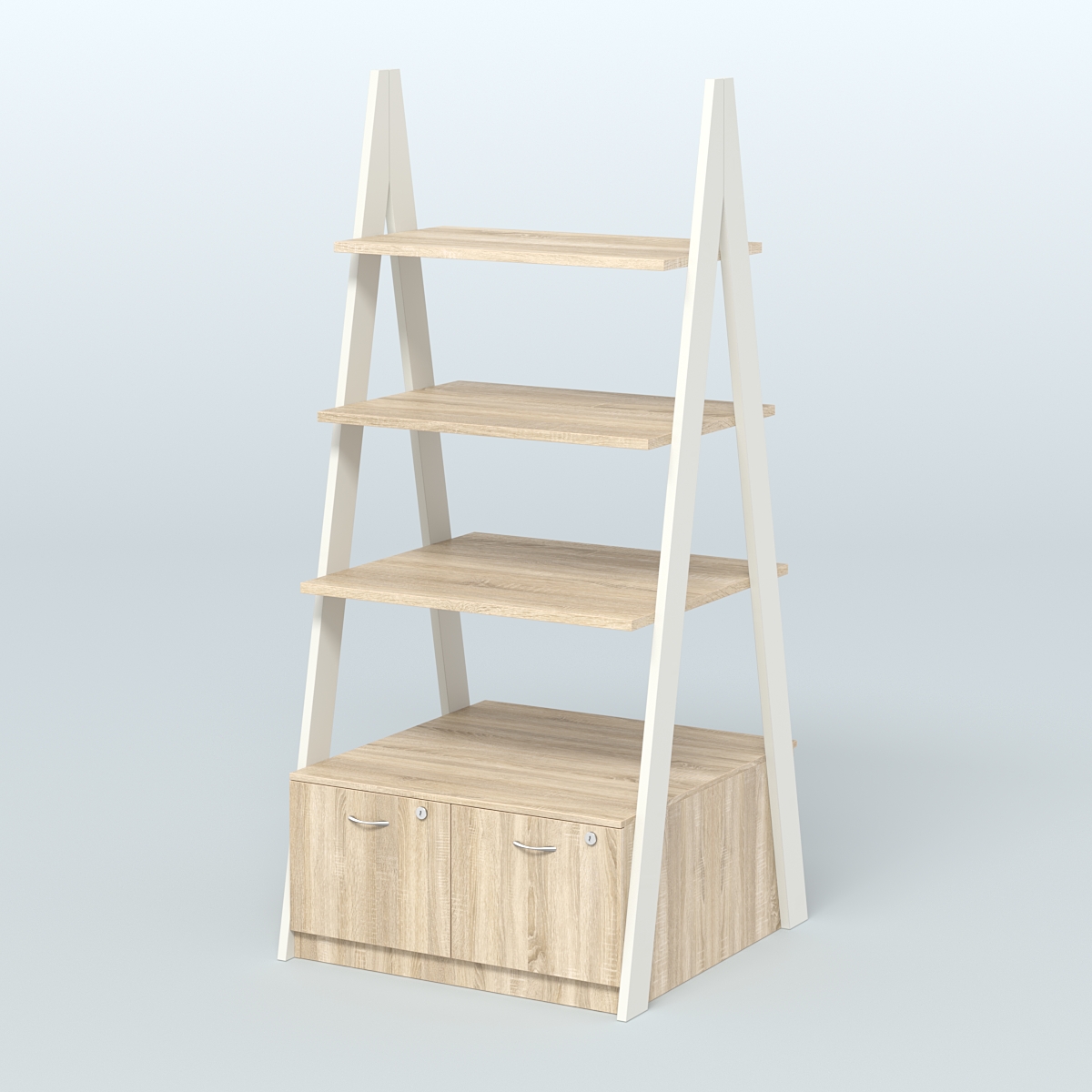 Торговая двусторонняя стойка ЛОФТ №4-950 с глубокими ящиками в накопителе Белый + Дуб Сонома