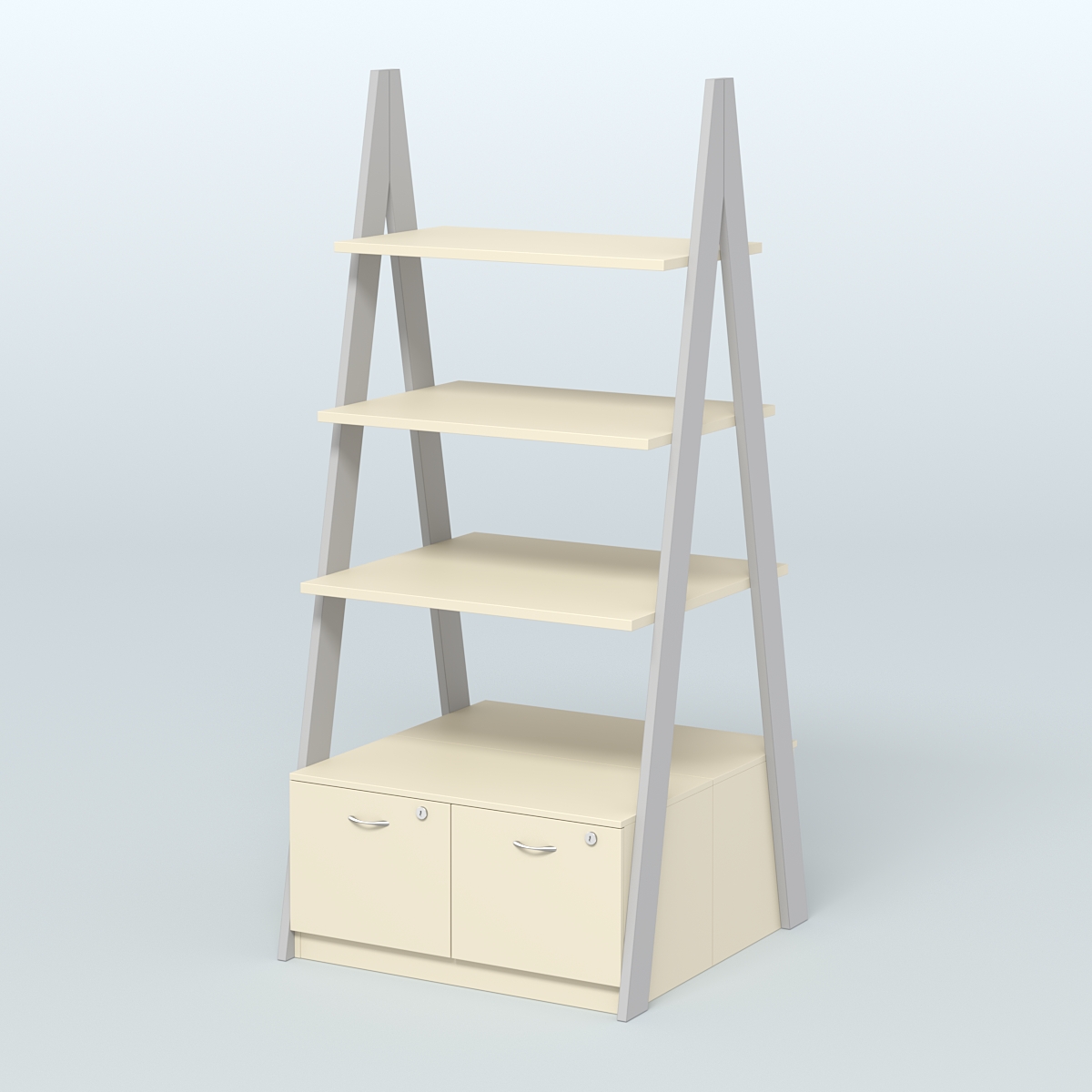 Торговая двусторонняя стойка ЛОФТ №4-950 с глубокими ящиками в накопителе Серый + Крем Вайс