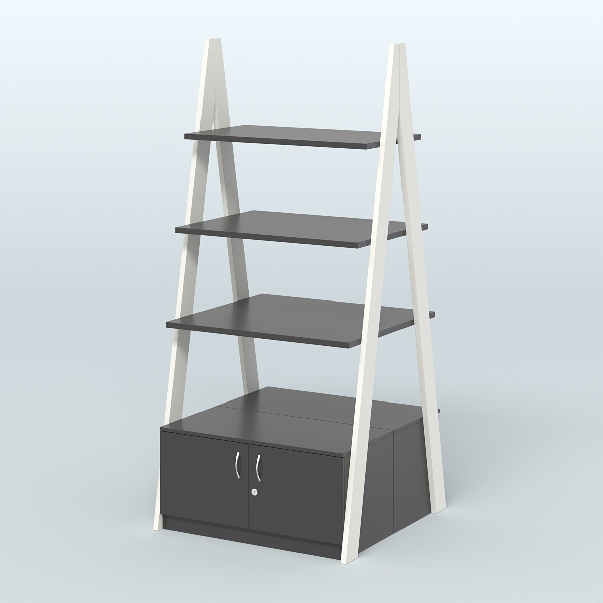 Торговая двусторонняя стойка ЛОФТ №4-950 с распашными дверками в накопителе Белый и Черный