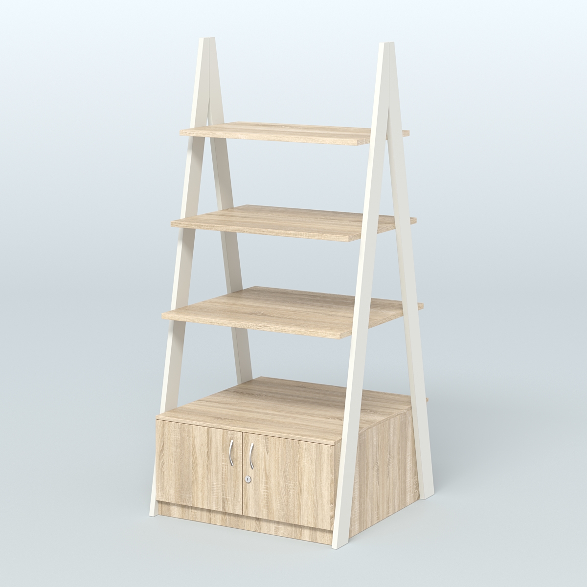 Торговая двусторонняя стойка ЛОФТ №4-950 с распашными дверками в накопителе Белый + Дуб Сонома