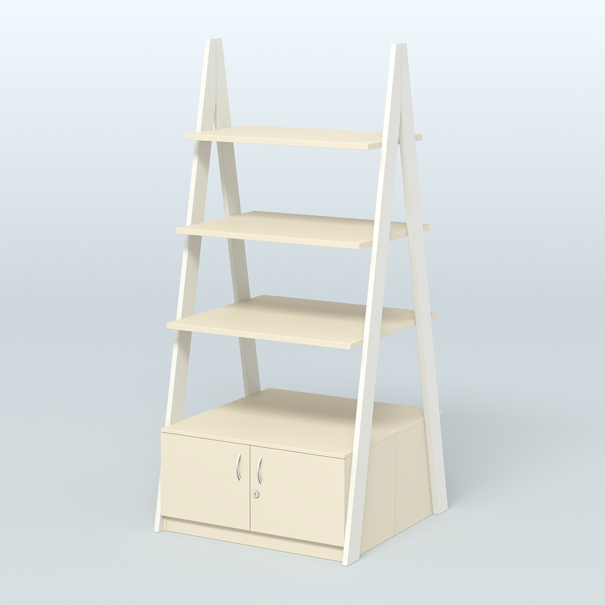 Торговая двусторонняя стойка ЛОФТ №4-950 с распашными дверками в накопителе Белый + Крем Вайс