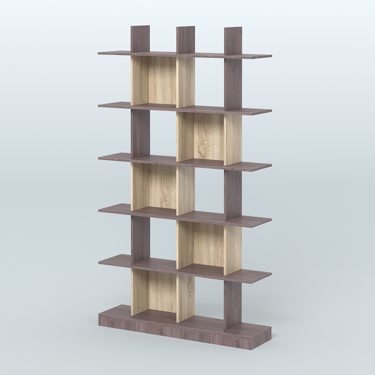 Торговый стеллаж Лофт №4 с ячейками Ясень Анкор темный и Дуб Сонома