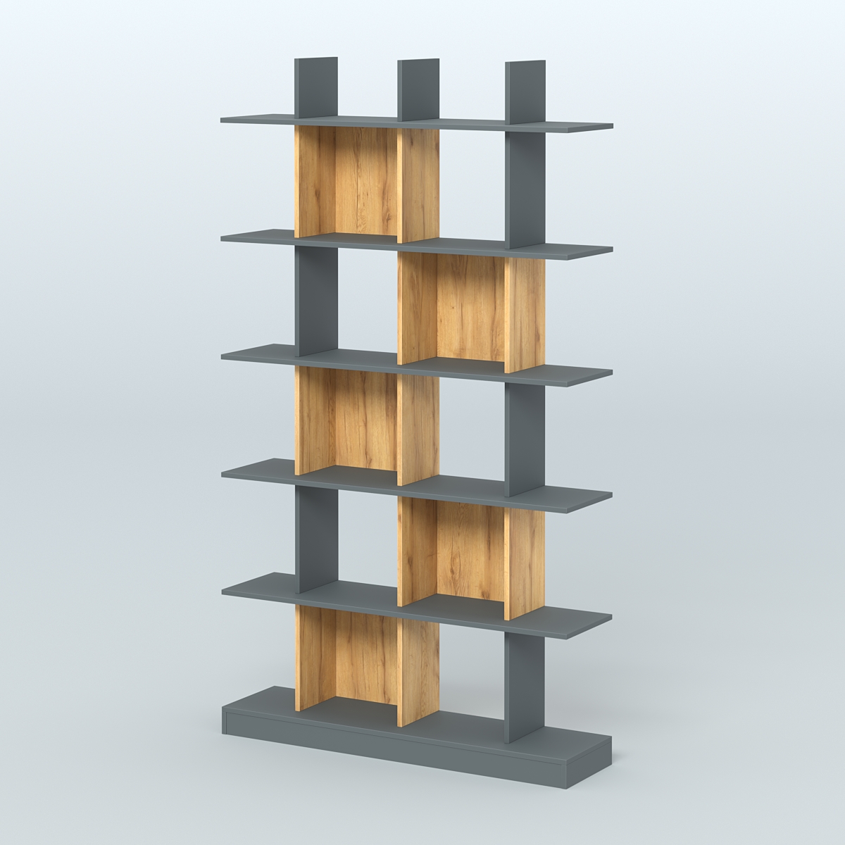 Торговый стеллаж Лофт №4 с ячейками Темно-Серый  + Дуб Золотистый