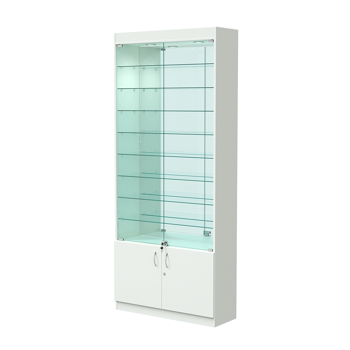 Витрина ОПТИКА №1-3 (задняя стенка зеркало) Белый