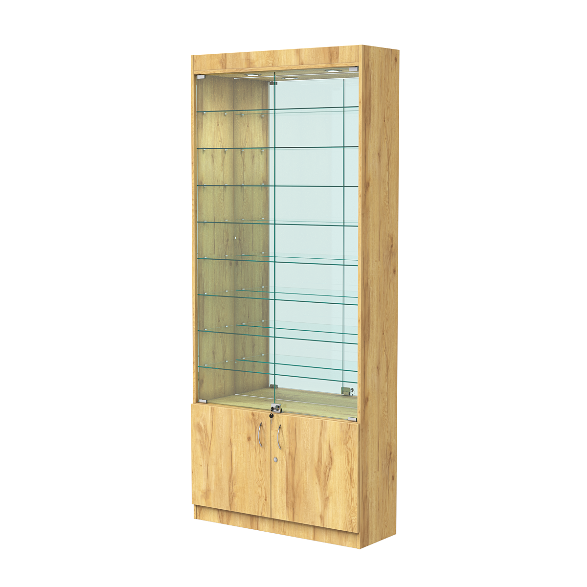 Витрина ОПТИКА №1-3 (задняя стенка зеркало) Дуб Золотистый