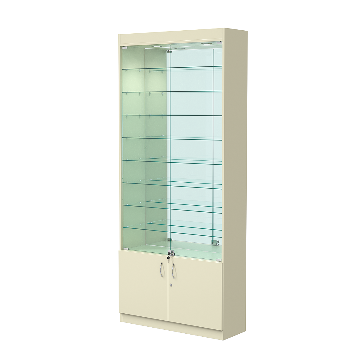 Витрина ОПТИКА №1-3 (задняя стенка зеркало) Крем Вайс