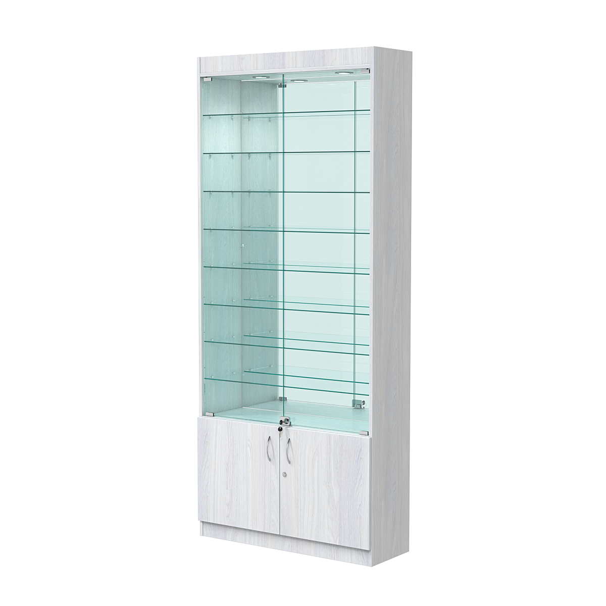 Витрина ОПТИКА №1-3 (задняя стенка зеркало) Ясень Анкор светлый