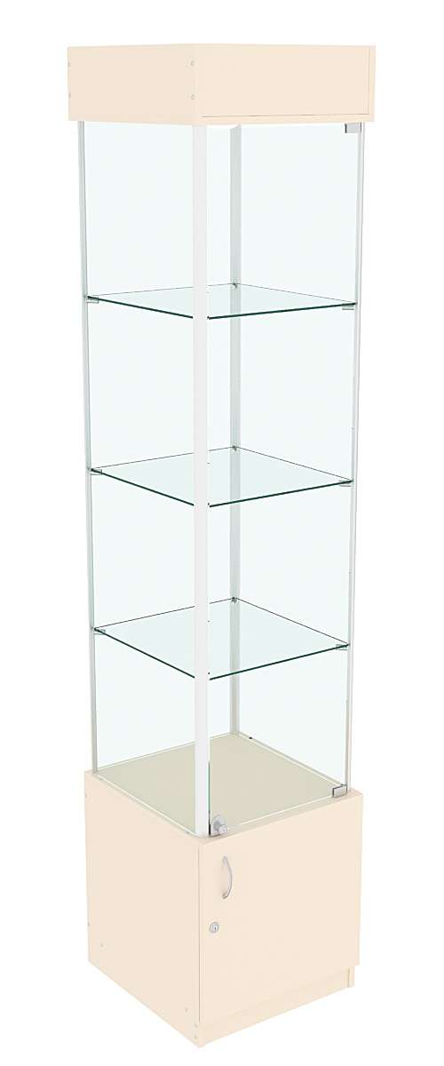 Витрина ЛЮКС №11 с подсветкой и стеклянными полками  Крем Вайс