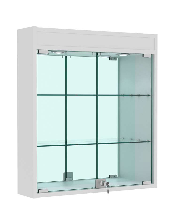 Витрина настенная №1-4А с подсветкой и зеркалом Серый