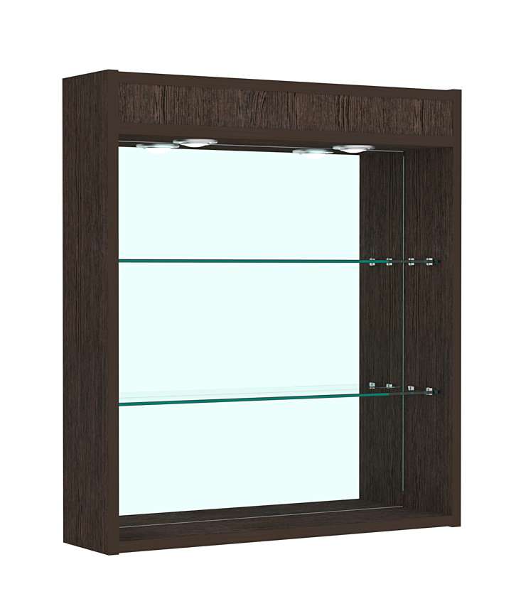 Витрина настенная №1-4Г открытая зеркальная с подсветкой Дуб Венге