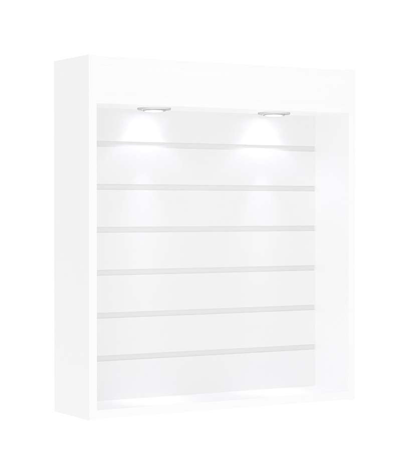 Витрина настенная №1-2В открытая с эконом панелью и подсветкой Белый