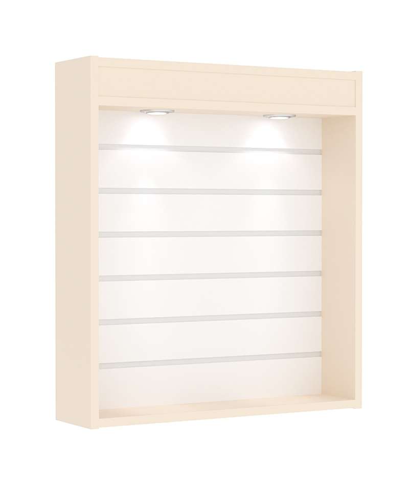 Витрина настенная №1-2В открытая с эконом панелью и подсветкой Крем Вайс