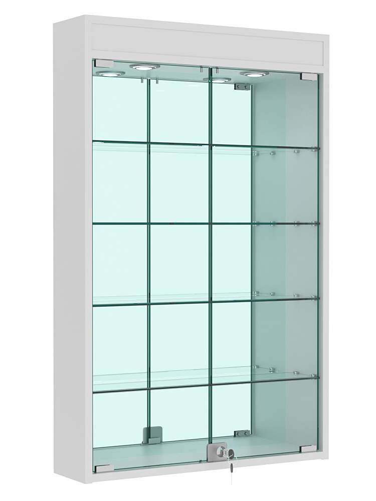 Витрина настенная №2-4А зеркальная с четырьмя полками и подсветкой Серый