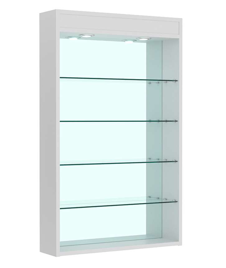 Витрина настенная №2-4Г высокая зеркальная с подсветкой Серый