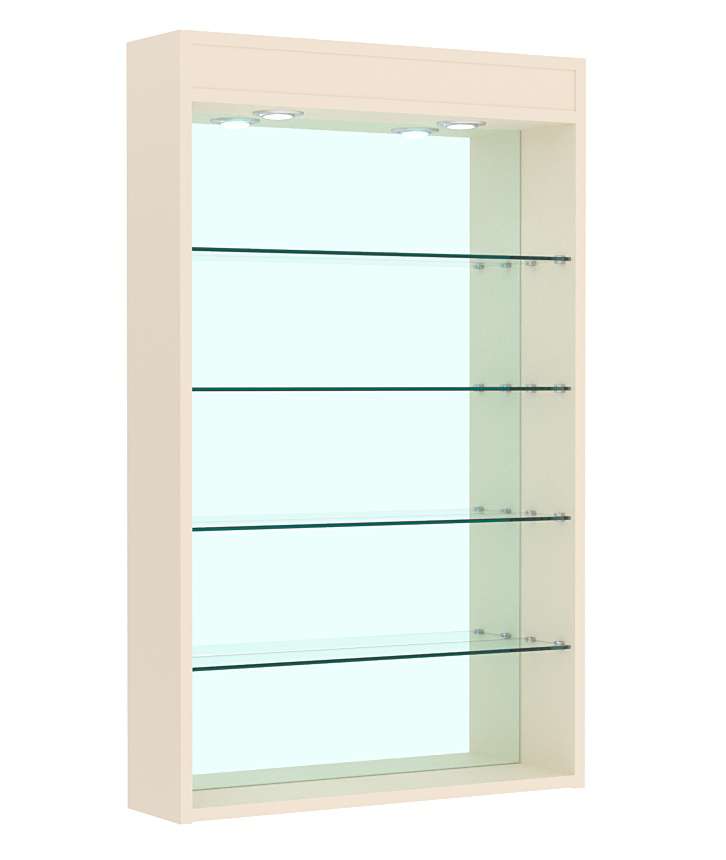 Витрина настенная №2-4Г высокая зеркальная с подсветкой Крем Вайс