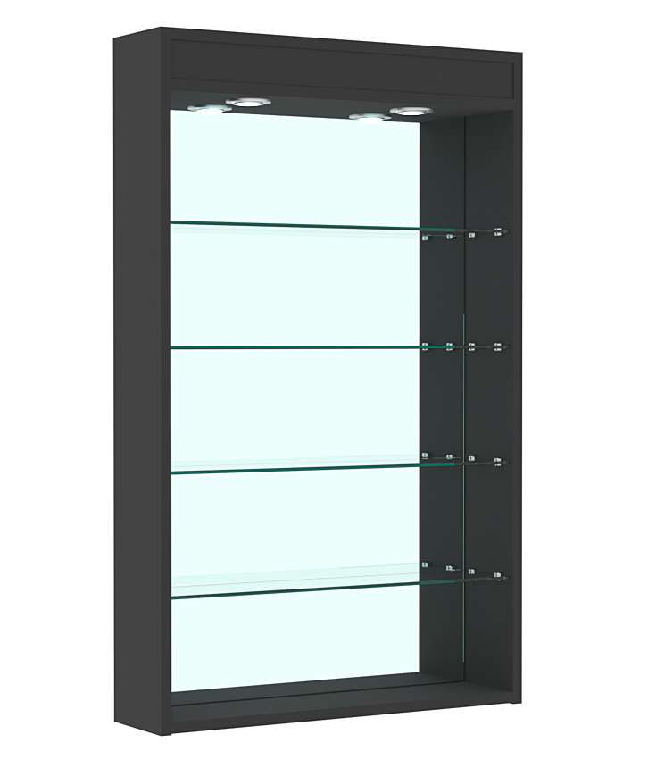 Витрина настенная №2-4Г высокая зеркальная с подсветкой Черный