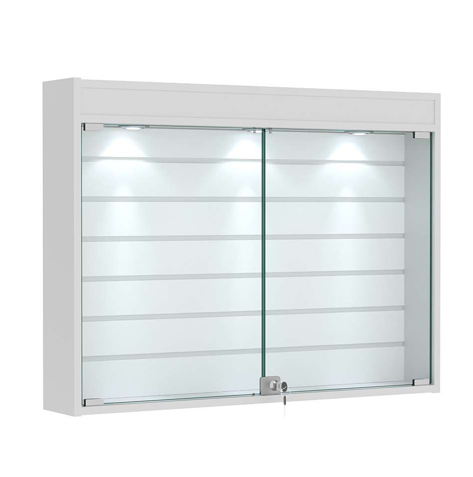 Витрина настенная №3-2Б широкая со встроенной подсветкой  Серый