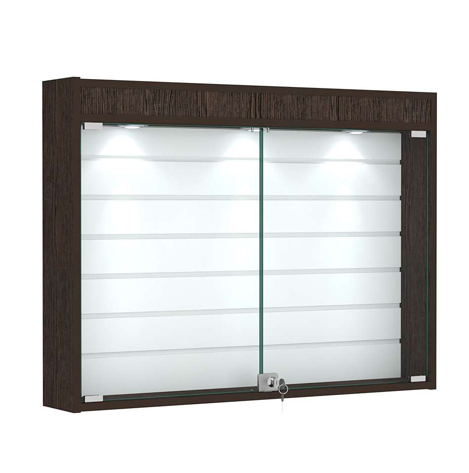 Витрина настенная №3-2Б широкая со встроенной подсветкой  Дуб Венге