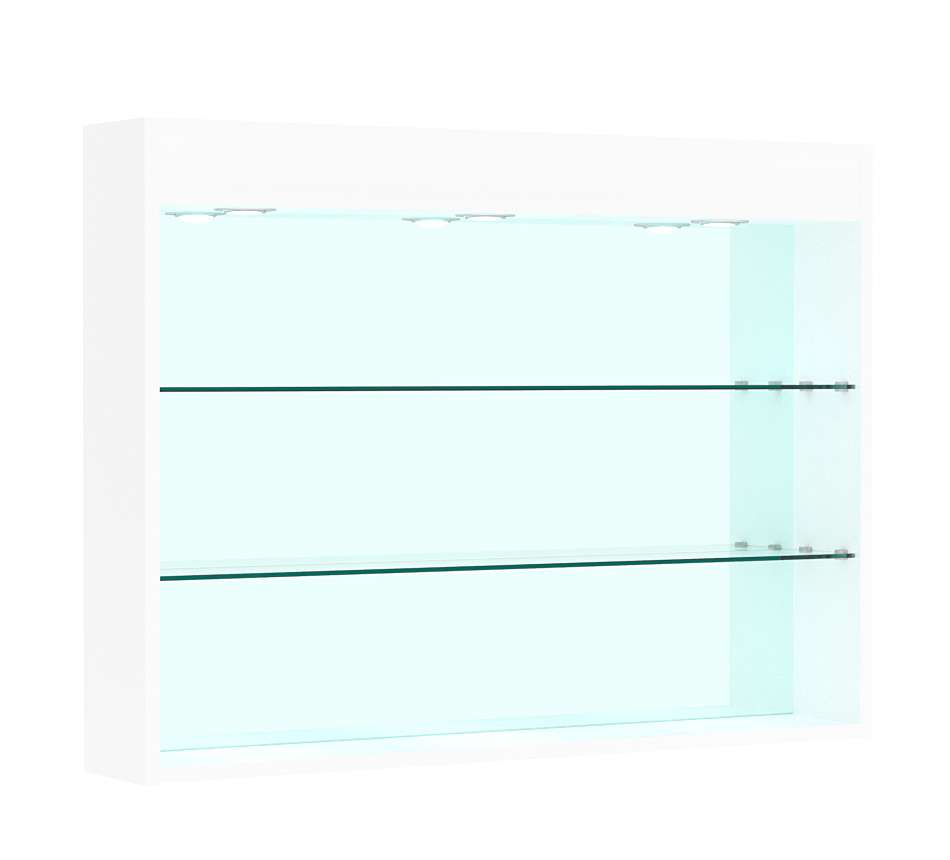 Витрина настенная №3-4Г зеркальная без дверей со стеклянными полками и верхней подсветкой Белый