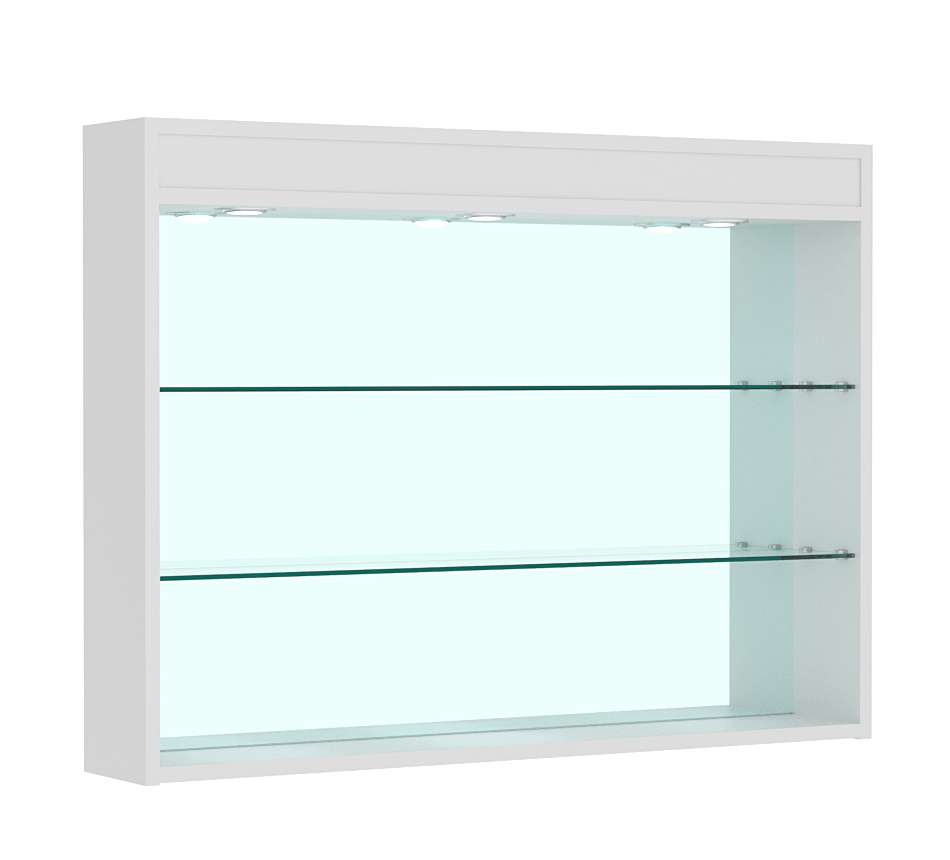 Витрина настенная №3-4Г зеркальная без дверей со стеклянными полками и верхней подсветкой Серый