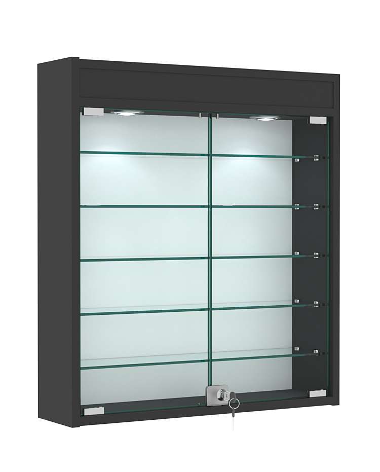 Витрина настенная №1-7А демонстрационная с пятью полками из стекла и верхней подсветкой Черный