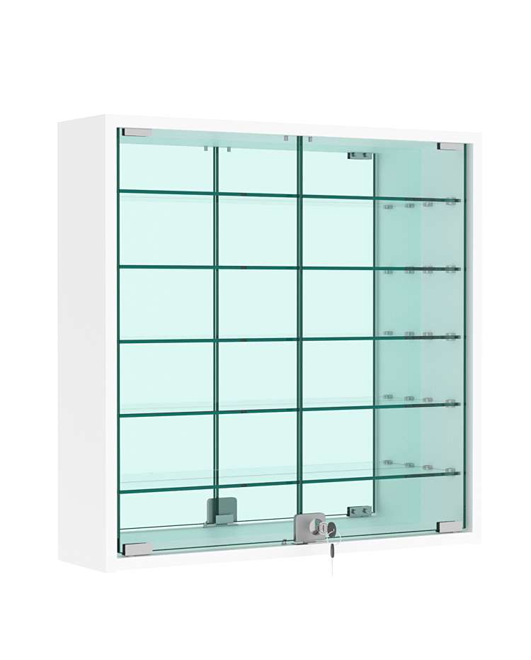 Витрина настенная №1-6А с пятью полками и зеркальной стенкой Белый