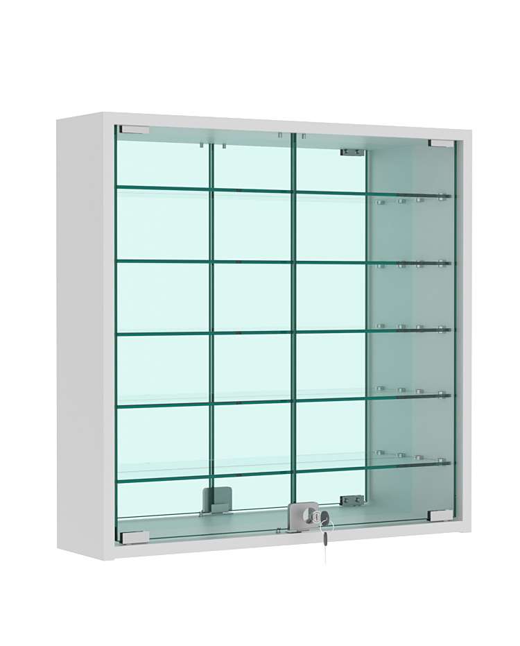 Витрина настенная №1-6А с пятью полками и зеркальной стенкой Серый