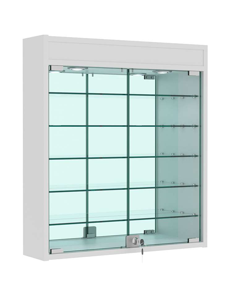 Витрина настенная №1-8А с пятью полками, подсветкой и зеркалом Серый