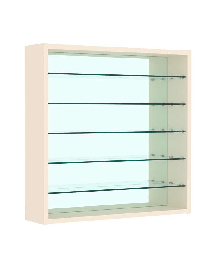 Витрина настенная №1-6Г открытая зеркальная с пятью полками из стекла Крем Вайс