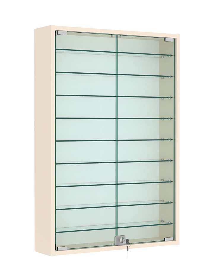 Витрина настенная №2-5А высокая с девятью полками Крем Вайс