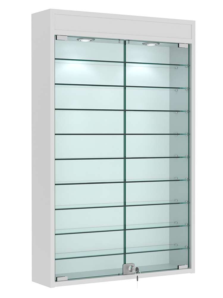 Витрина настенная №2-7А высокая с девятью полками и подсветкой Серый