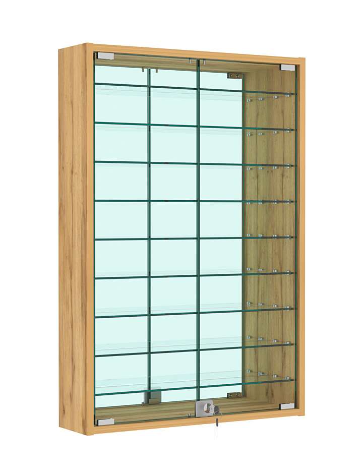 Витрина настенная №2-6А высокая зеркальная с узкими полками Дуб Золотистый