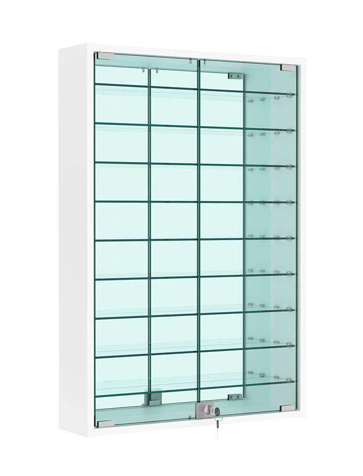 Витрина настенная №2-6А высокая зеркальная с узкими полками Белый