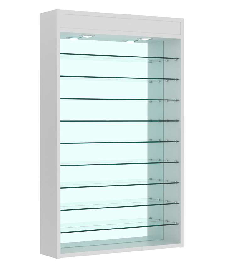 Витрина настенная №2-8Г открытая с девятью полками и зеркальной стенкой Серый