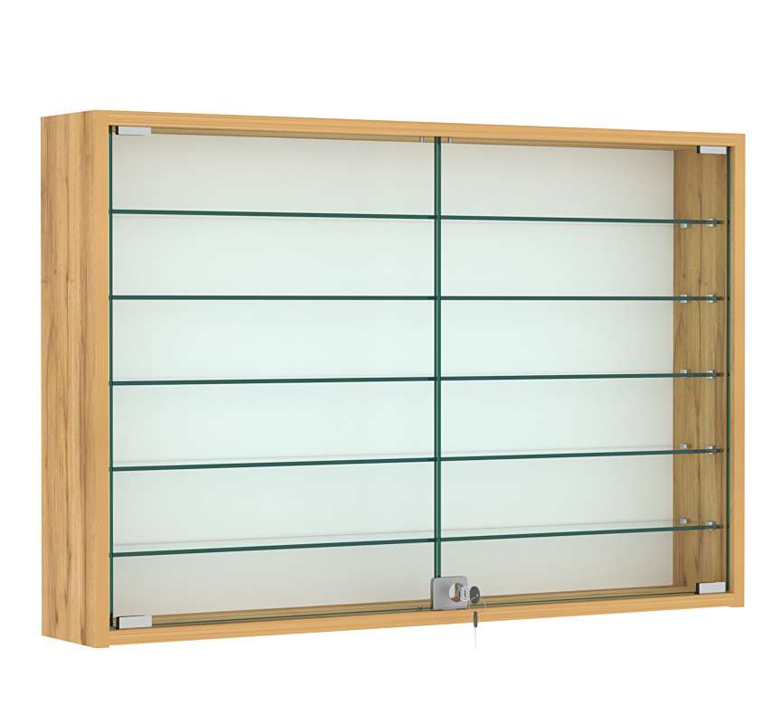 Витрина настенная №3-5А широкая с пятью стеклянными полками Дуб Золотистый