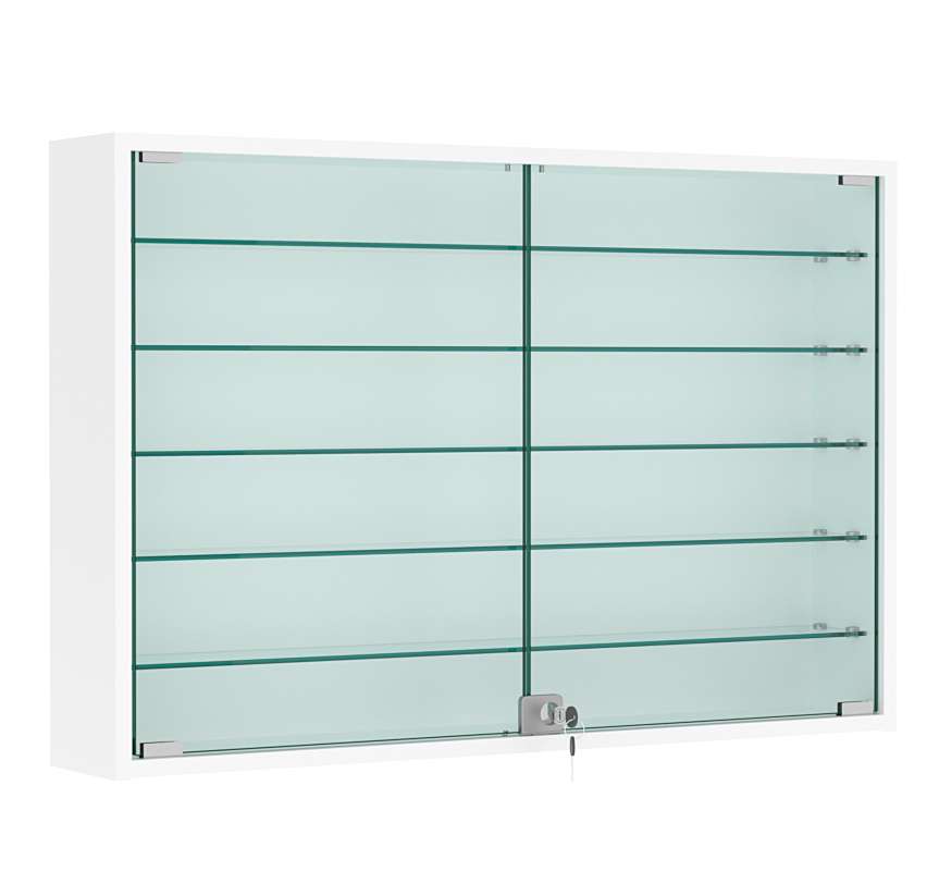 Витрина настенная №3-5А широкая с пятью стеклянными полками Белый