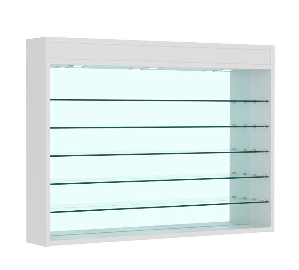 Витрина настенная №3-8Г открытая с пятью полками, зеркалом и подсветкой Серый