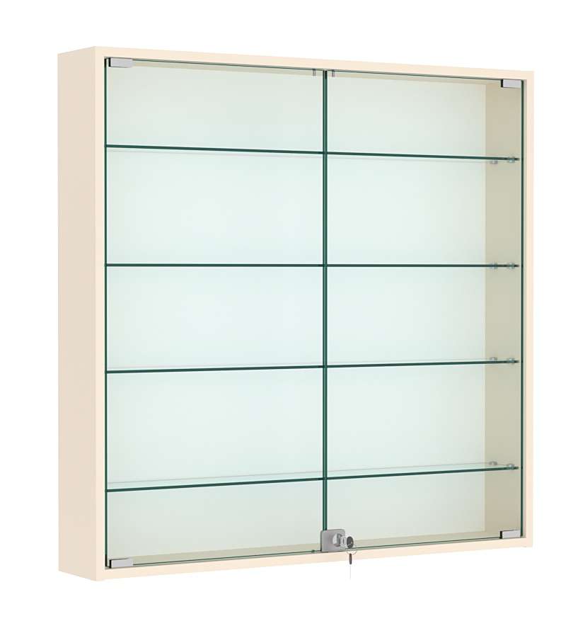 Витрина настенная №4-1А с узкими прозрачными полками Крем Вайс