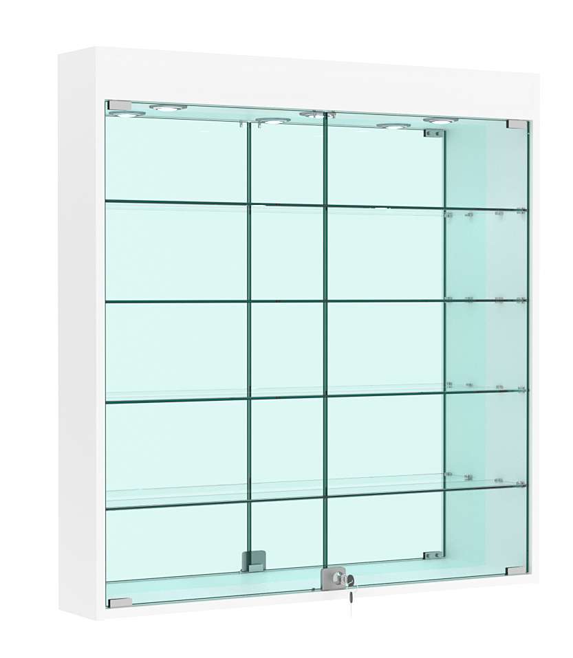 Витрина настенная №4-4А зеркальная с подсветкой Белый