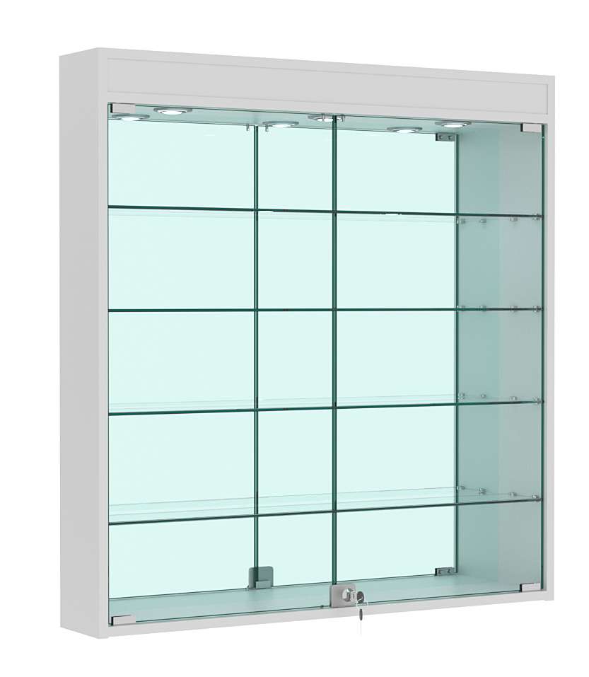 Витрина настенная №4-4А зеркальная с подсветкой Серый