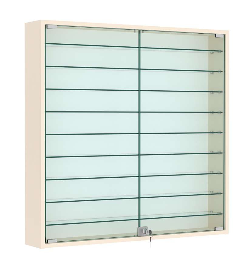 Витрина настенная №4-5А с девятью прозрачными полками Крем Вайс