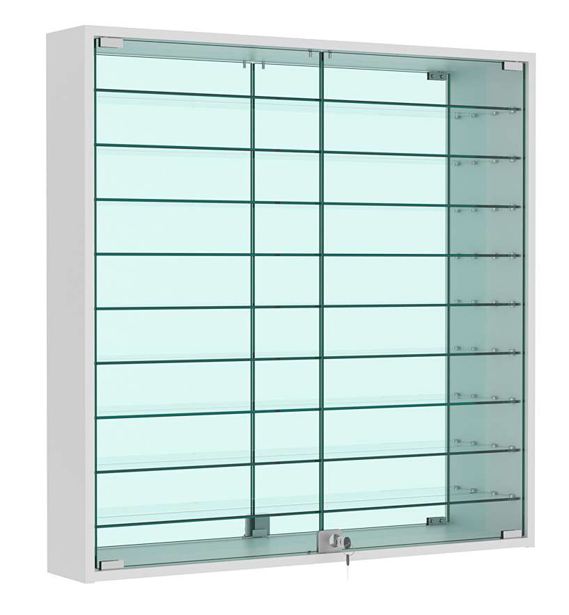 Витрина настенная №4-6А зеркальная с девятью полками Серый